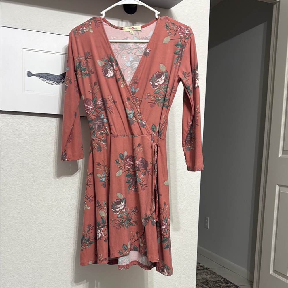 Wishful Park Pink Wrap Sundress with Tie Front